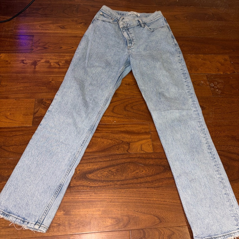 Abercrombie criss cross angled jeans, light wash straight leg
